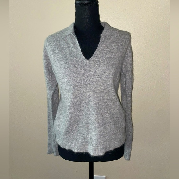 Free People Lambs Wool & Rabbit Hair  Gray Collared Sweater | Large - Picture 1 of 7